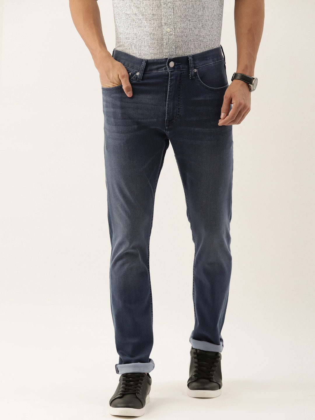 

Calvin Klein Jeans Men Blue Athletic Tapered Fit Mid-Rise Clean Look Stretchable Jeans