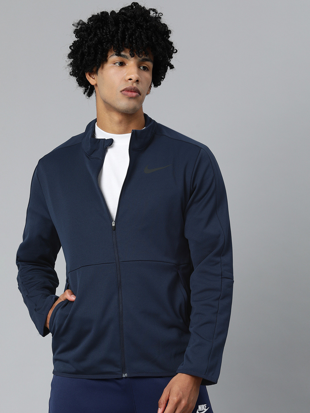 

Nike Men Navy Blue Solid Sporty Jacket