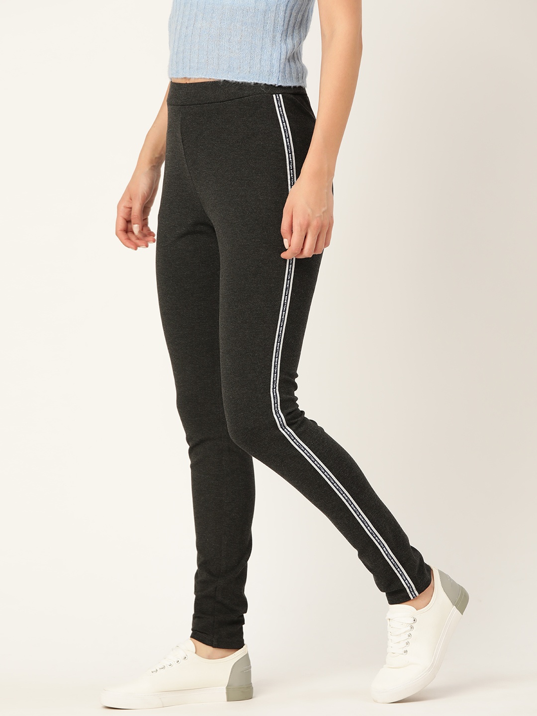

United Colors of Benetton Women Charcoal Grey Solid Treggings