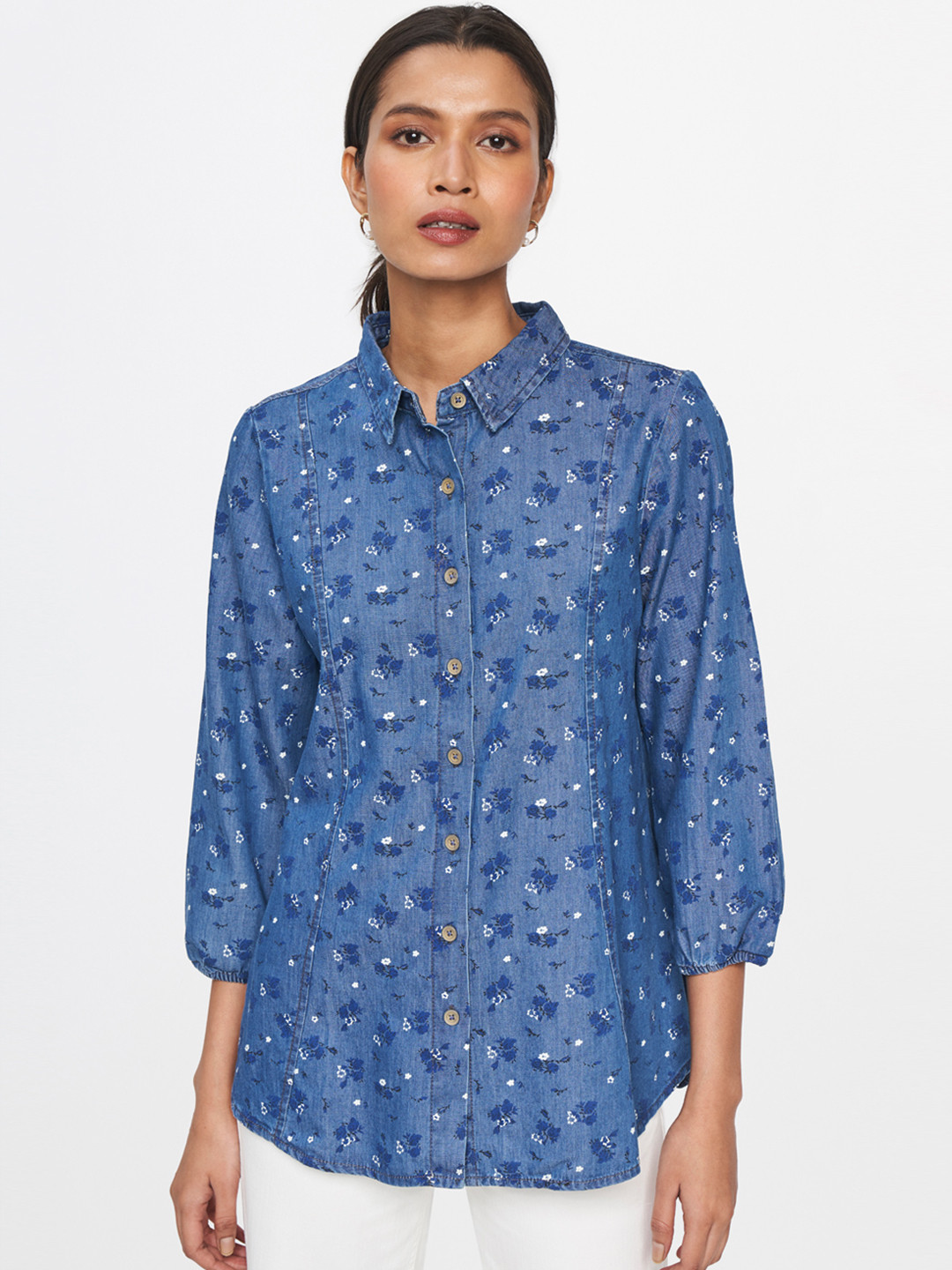 

AND Women Blue Floral Printed Casual Shirt