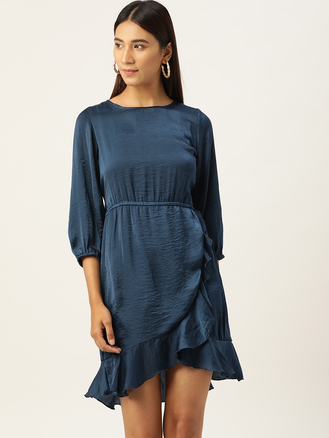 

AND Women Navy Blue Solid Wrap Dress