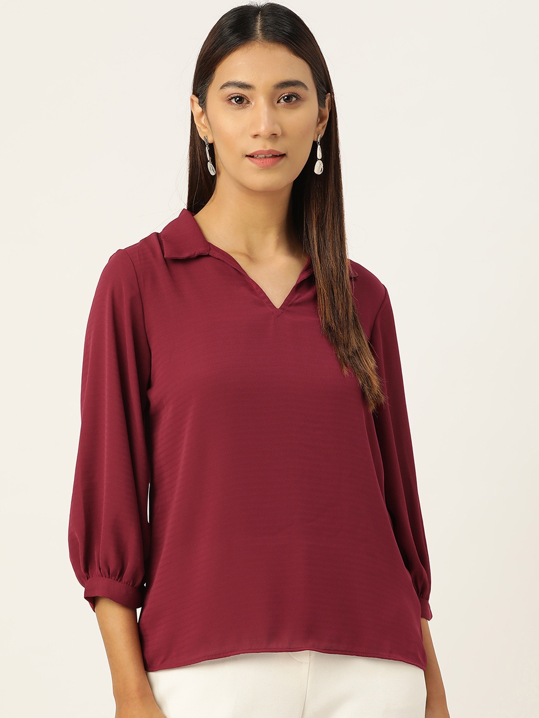 

AND Women Maroon Solid Top