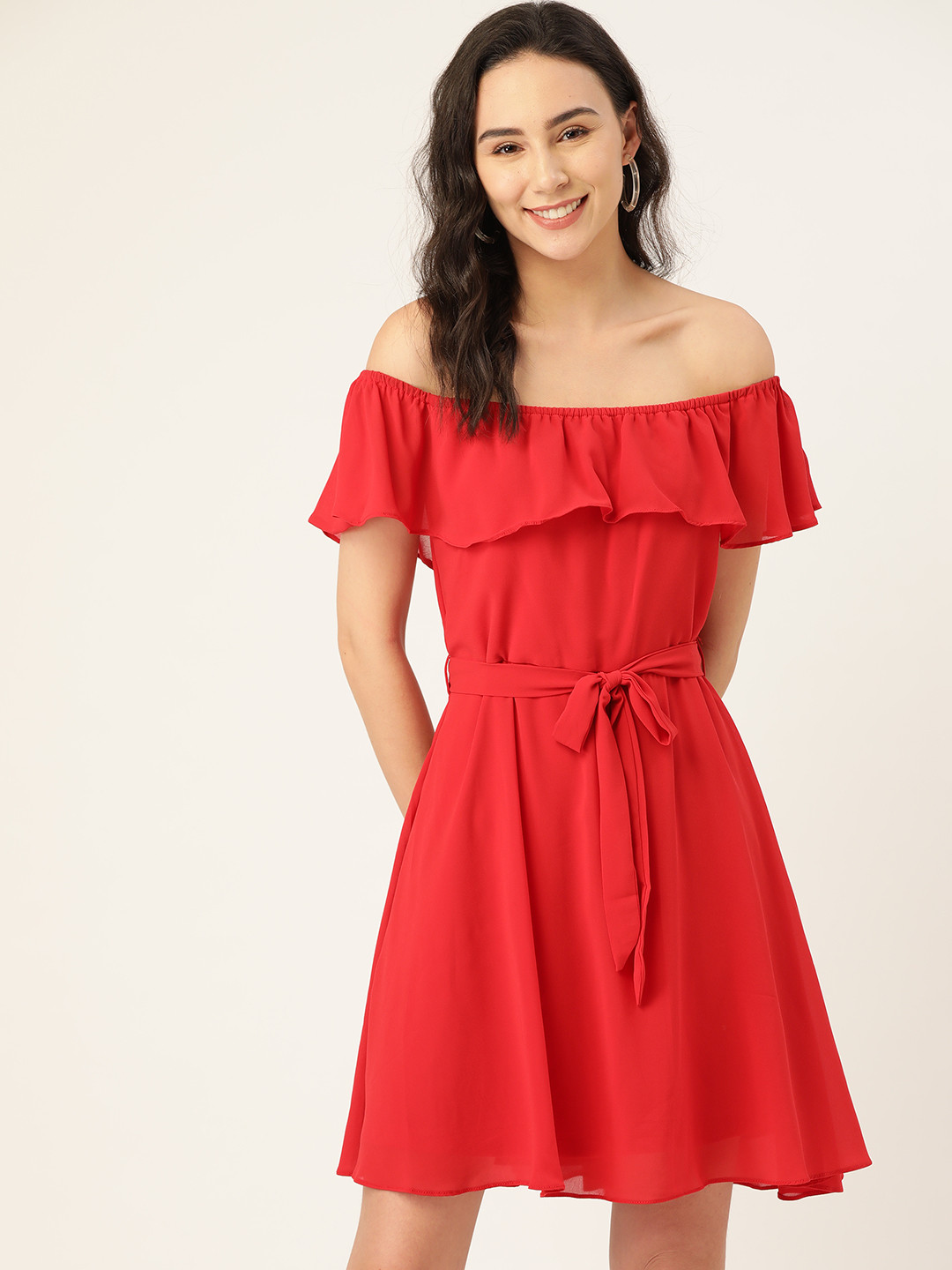 

AND Women Red Solid A-Line Dress & Belt
