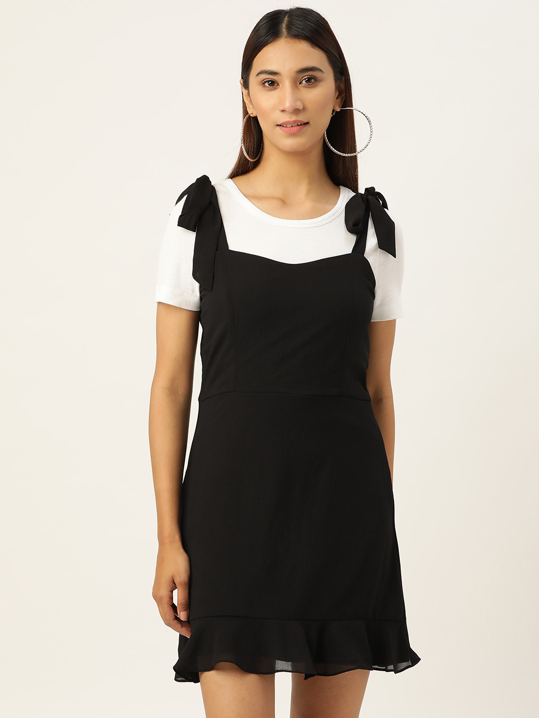 

AND Women Black Solid Pinafore Dress