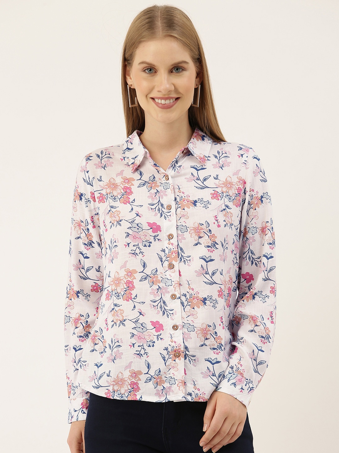

AND Women White Floral Printed Regular Fit Casual Shirt