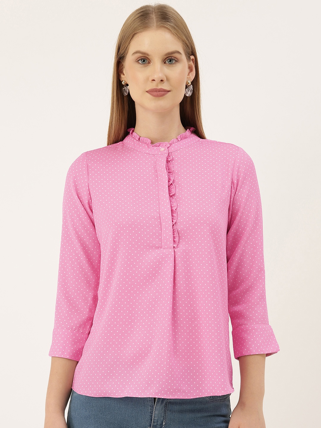

And Pink & White Polka Dot Printed Regular Top