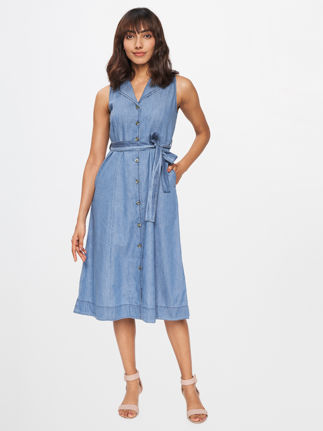 

AND Blue Denim Shirt Midi Dress