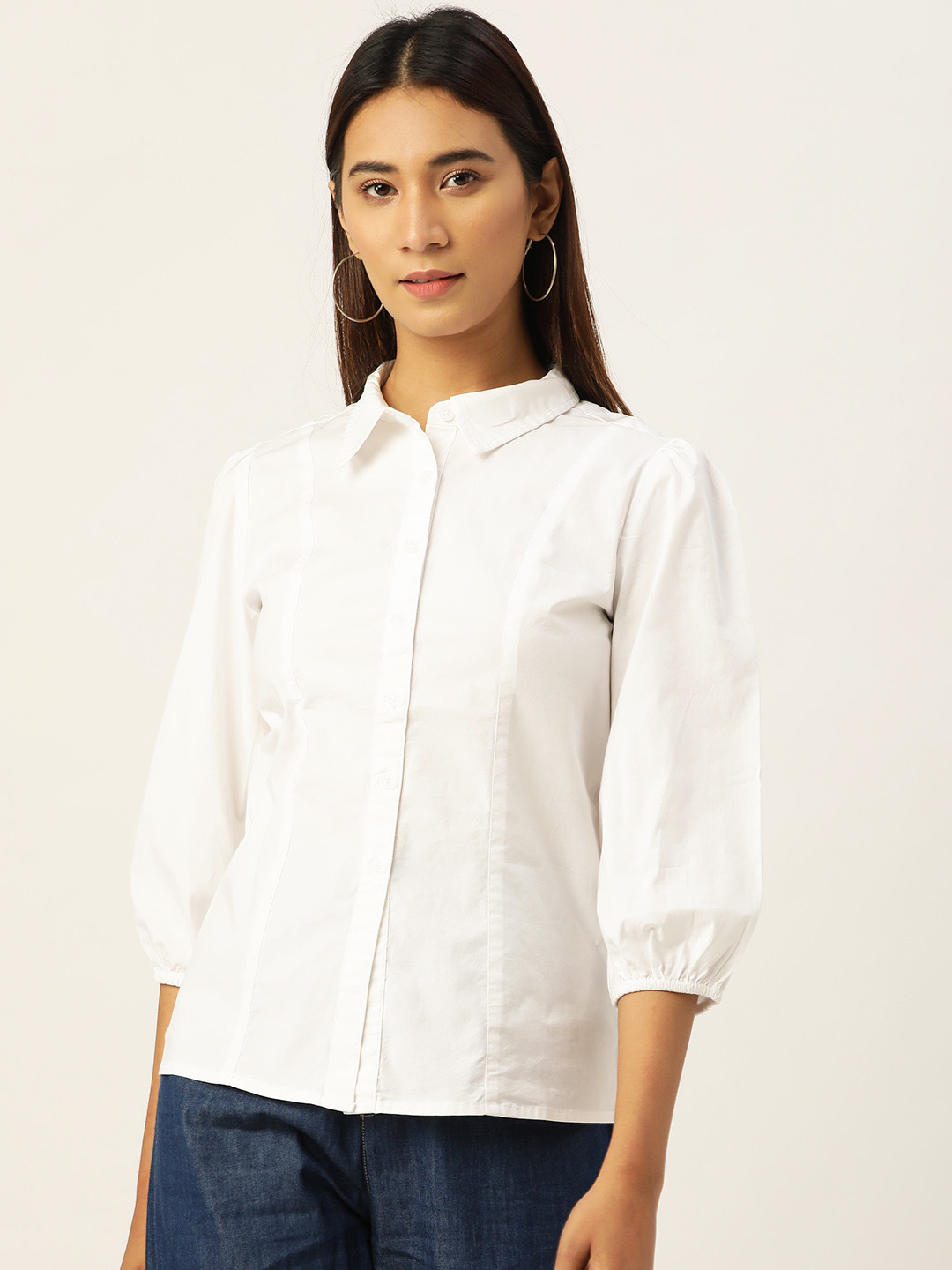 

AND Women White Regular Fit Solid Knitted Casual Shirt