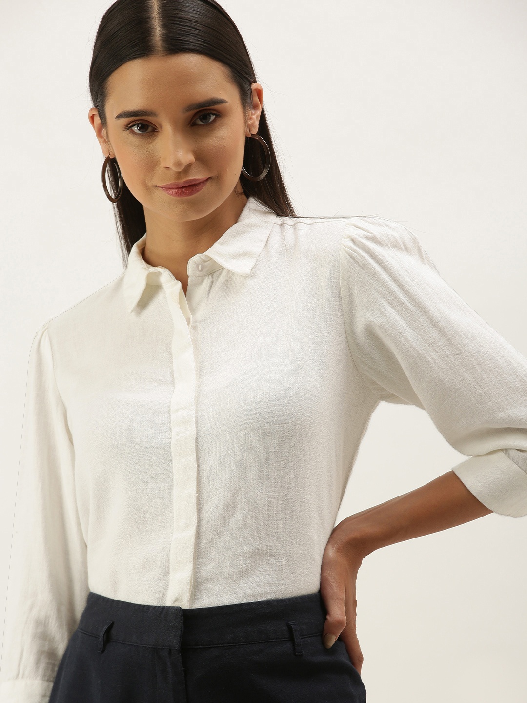 

AND Women White Regular Fit Solid Casual Shirt