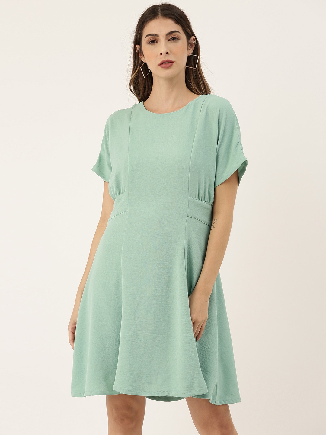 

AND Women Green Solid A-Line Dress