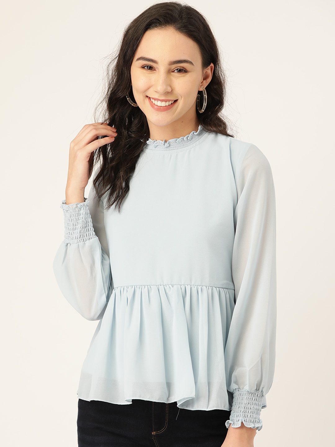 

AND Women Blue Solid A-Line Top
