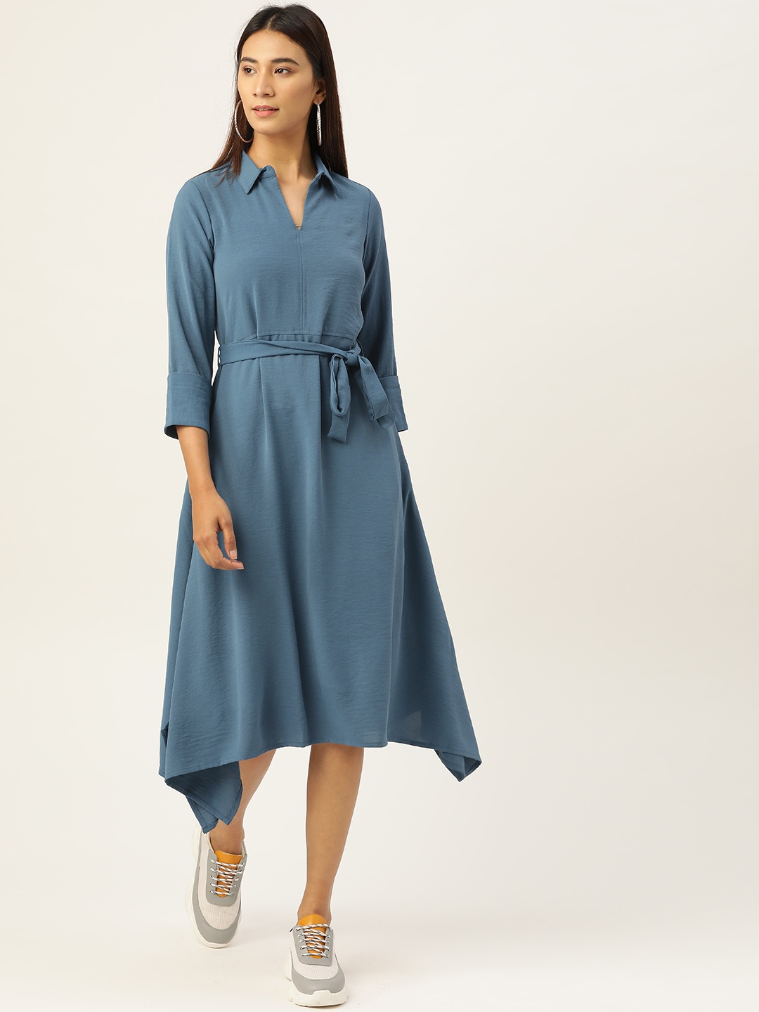 

AND Women Blue Solid A-Line Dress