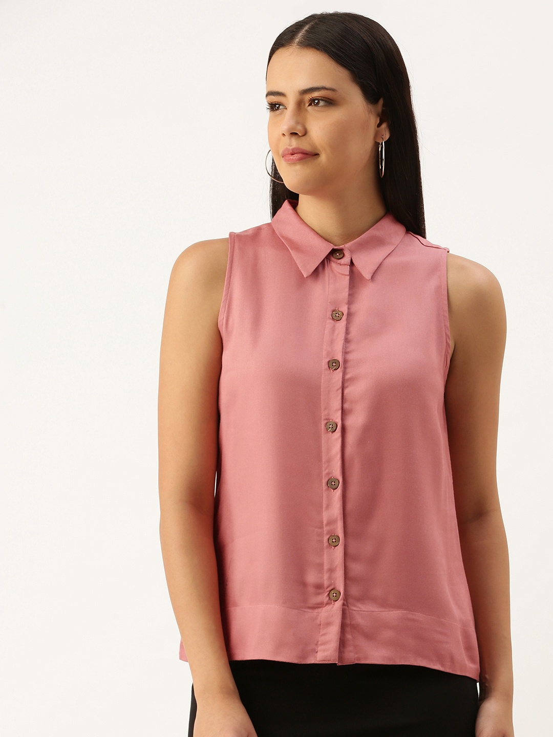 

AND Women Pink Self-design Regular Fit Casual Shirt