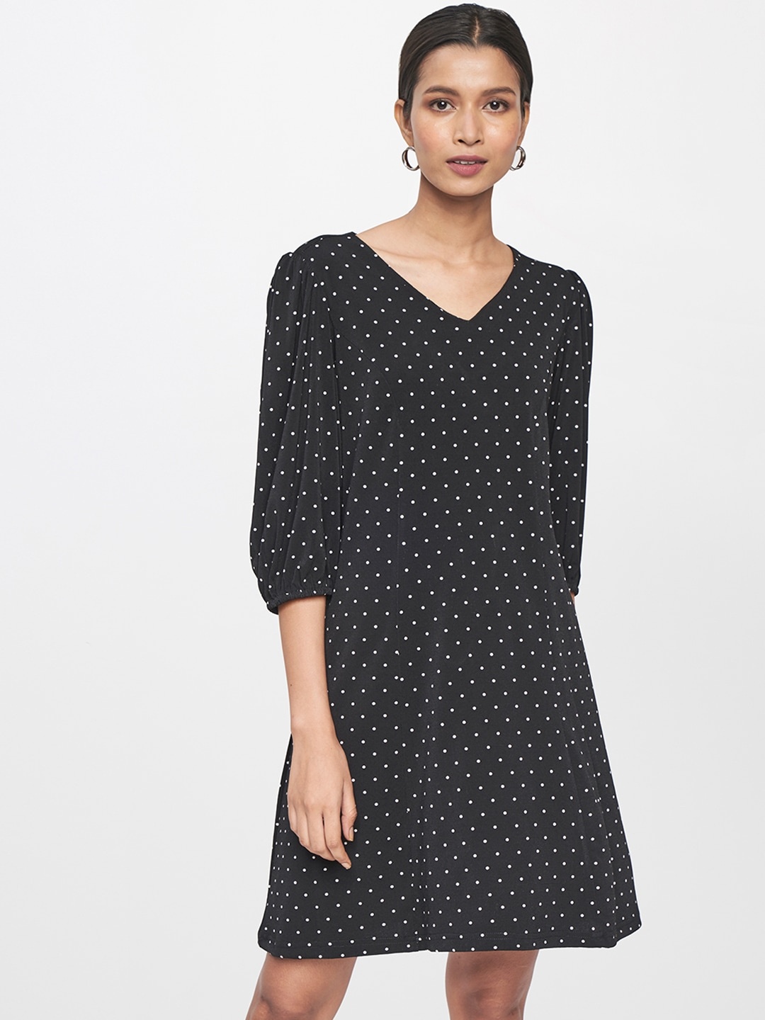 

AND Women Black Polka Dots Printed A-Line Dress