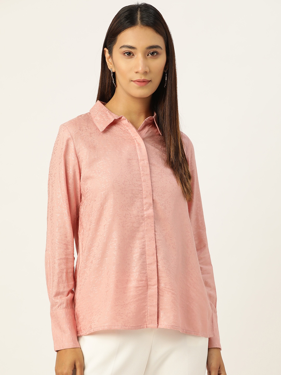 

AND Women Pink Self Design Shirt Style Top