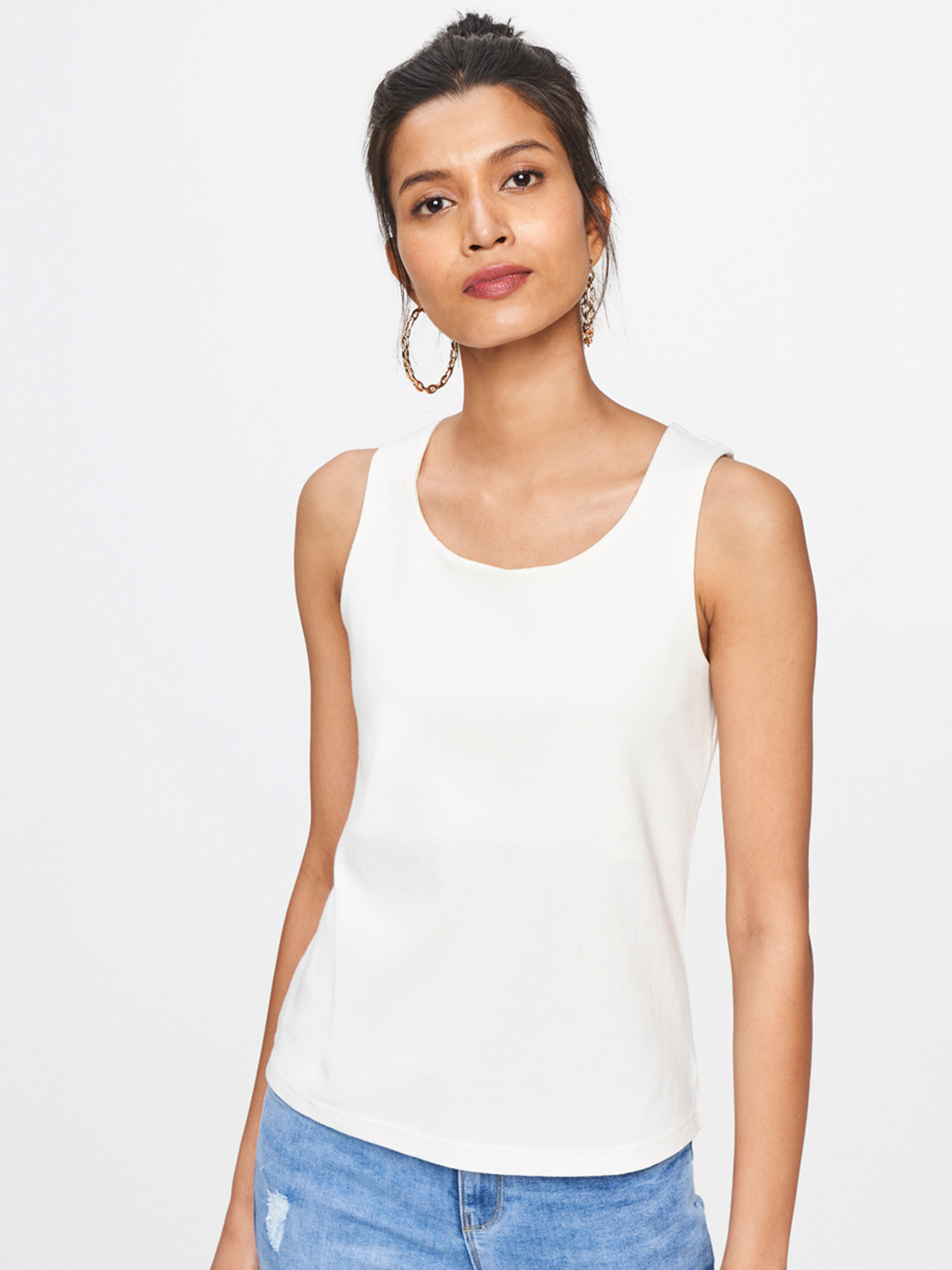 

AND Women White Self-Design Tank Top