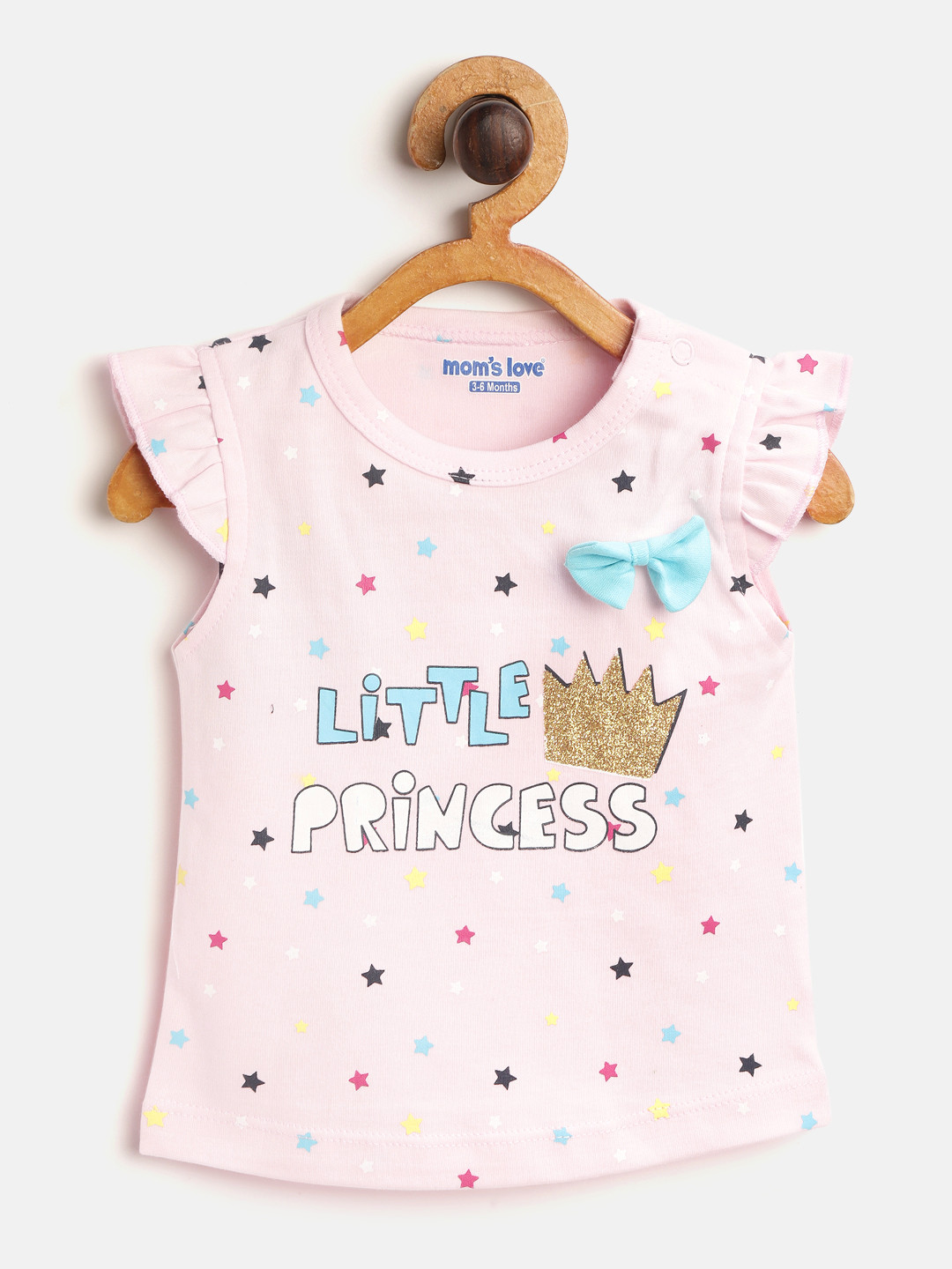 

Moms Love Infant Girls Pink & Black Star Print Round Neck Pure Cotton Top
