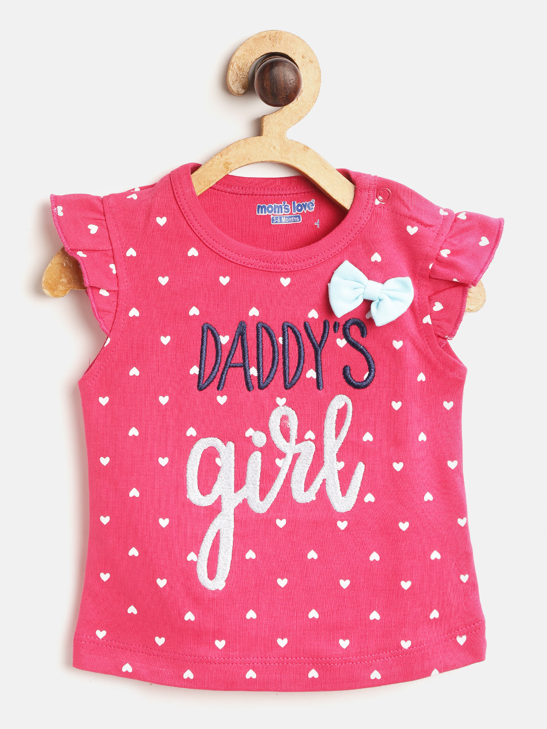 

Moms Love Girls Fuchsia Pink & White Hearts Print Round Neck Pure Cotton Top