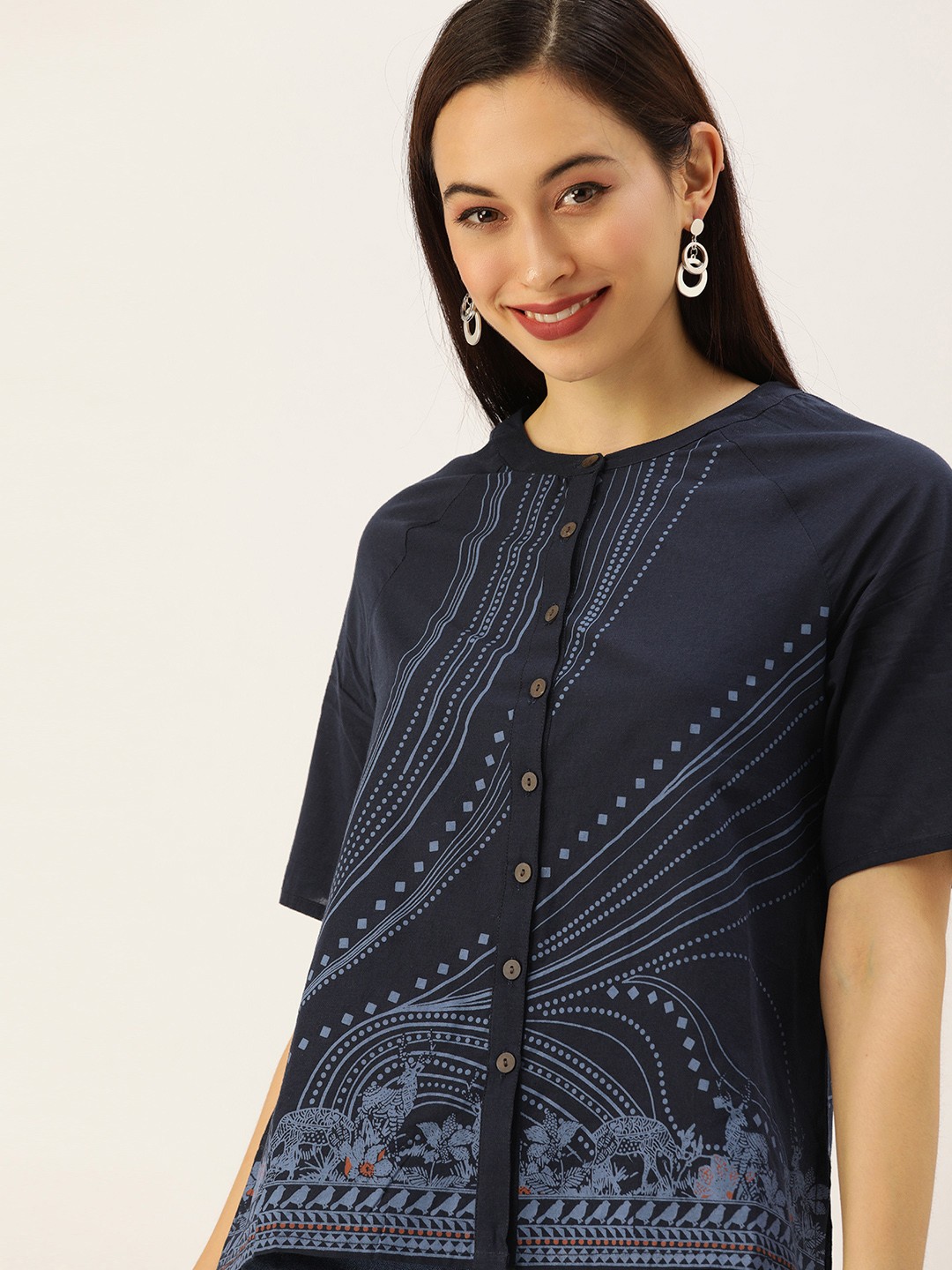

Anouk Navy Blue Ethnic Motifs Printed Regular Top