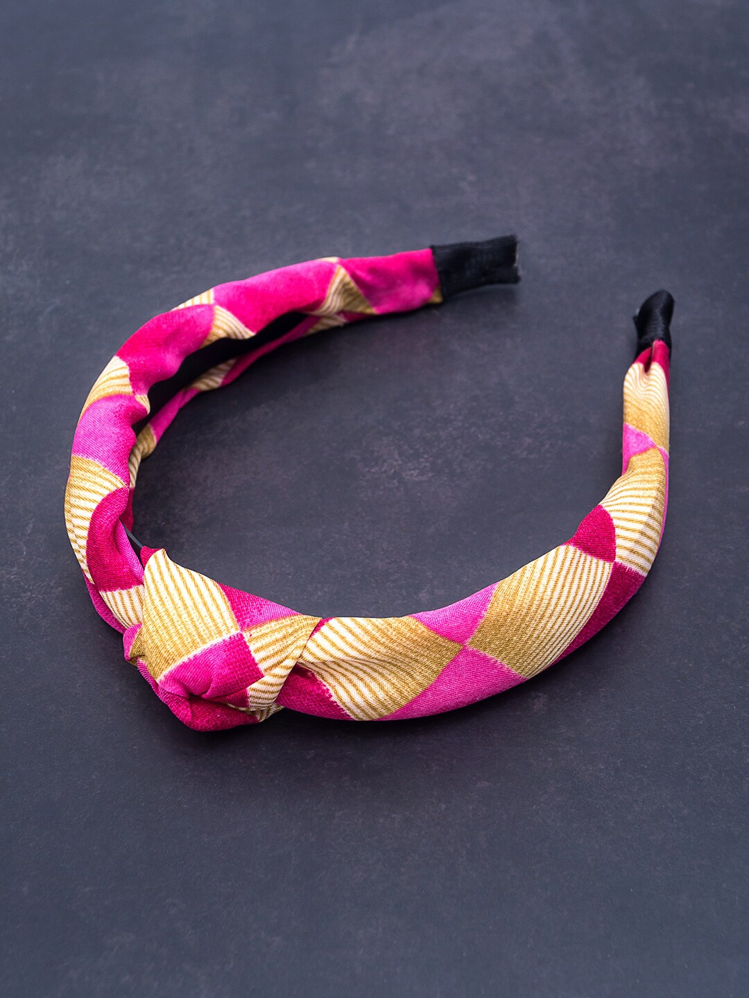 

Golden Peacock Women Pink & Beige Printed Knot Hairband