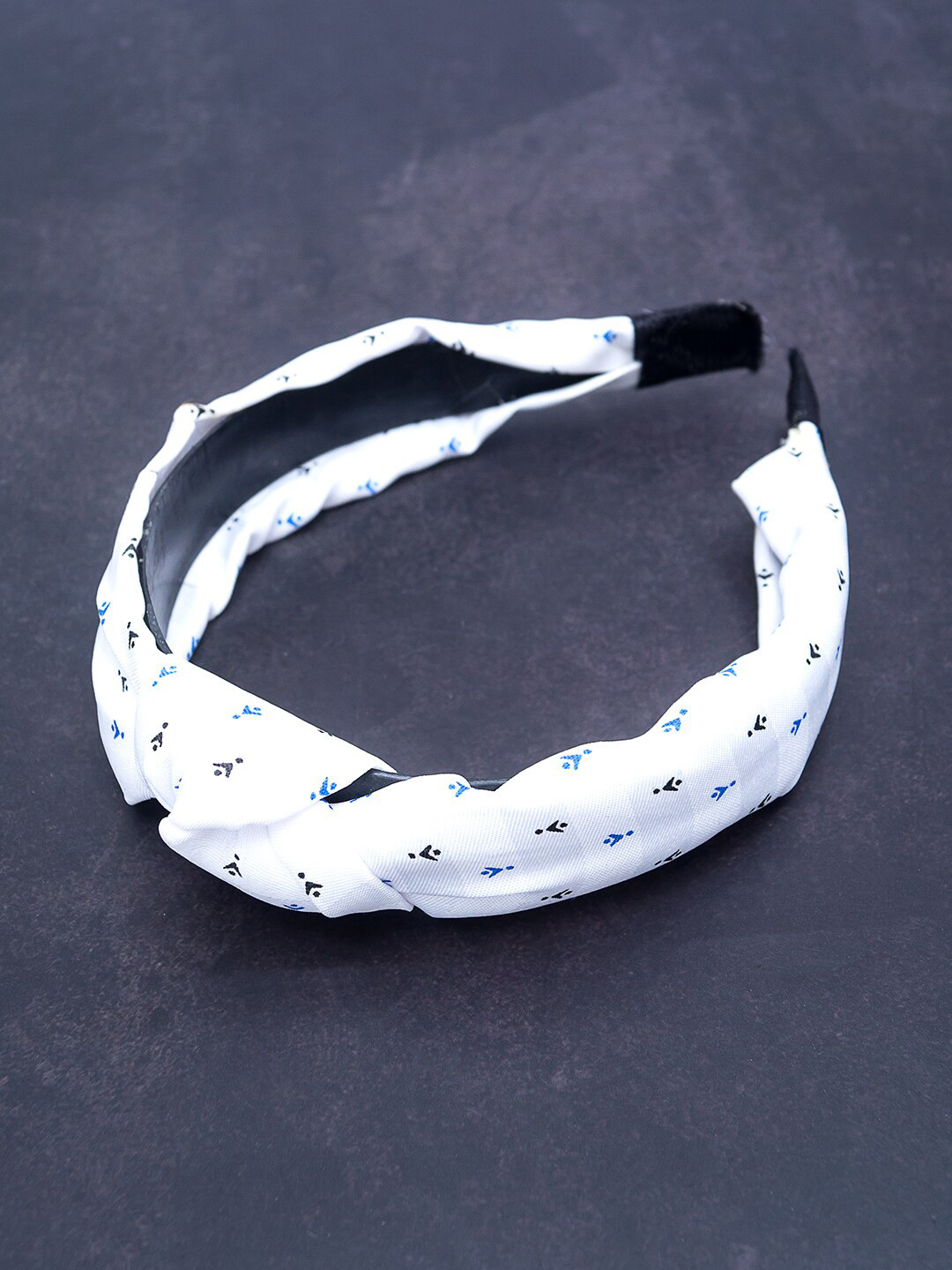 

Golden Peacock Women White & Blue Printed Knot-Detailed Hairband