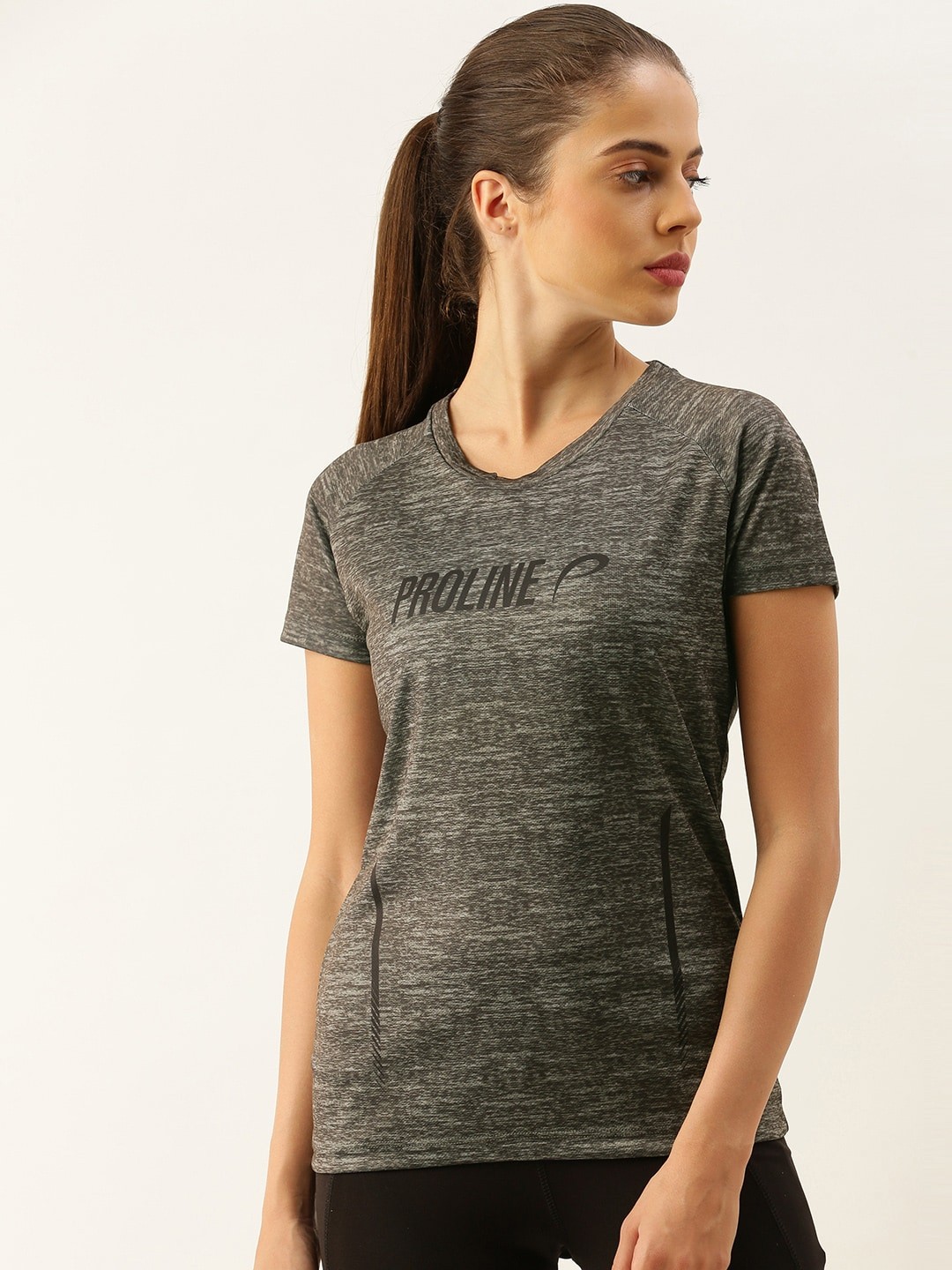 

Proline Active Women Grey Melange Solid Round Neck T-shirt