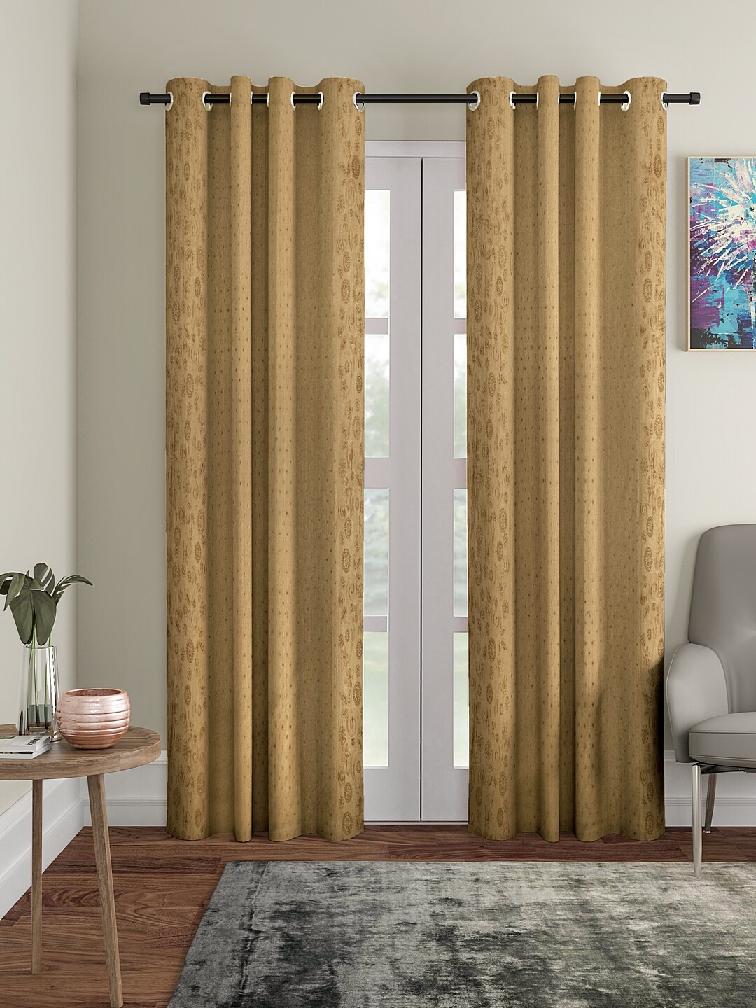 

Cortina Set Of 2 Brown Self-Design Long Door Curtains