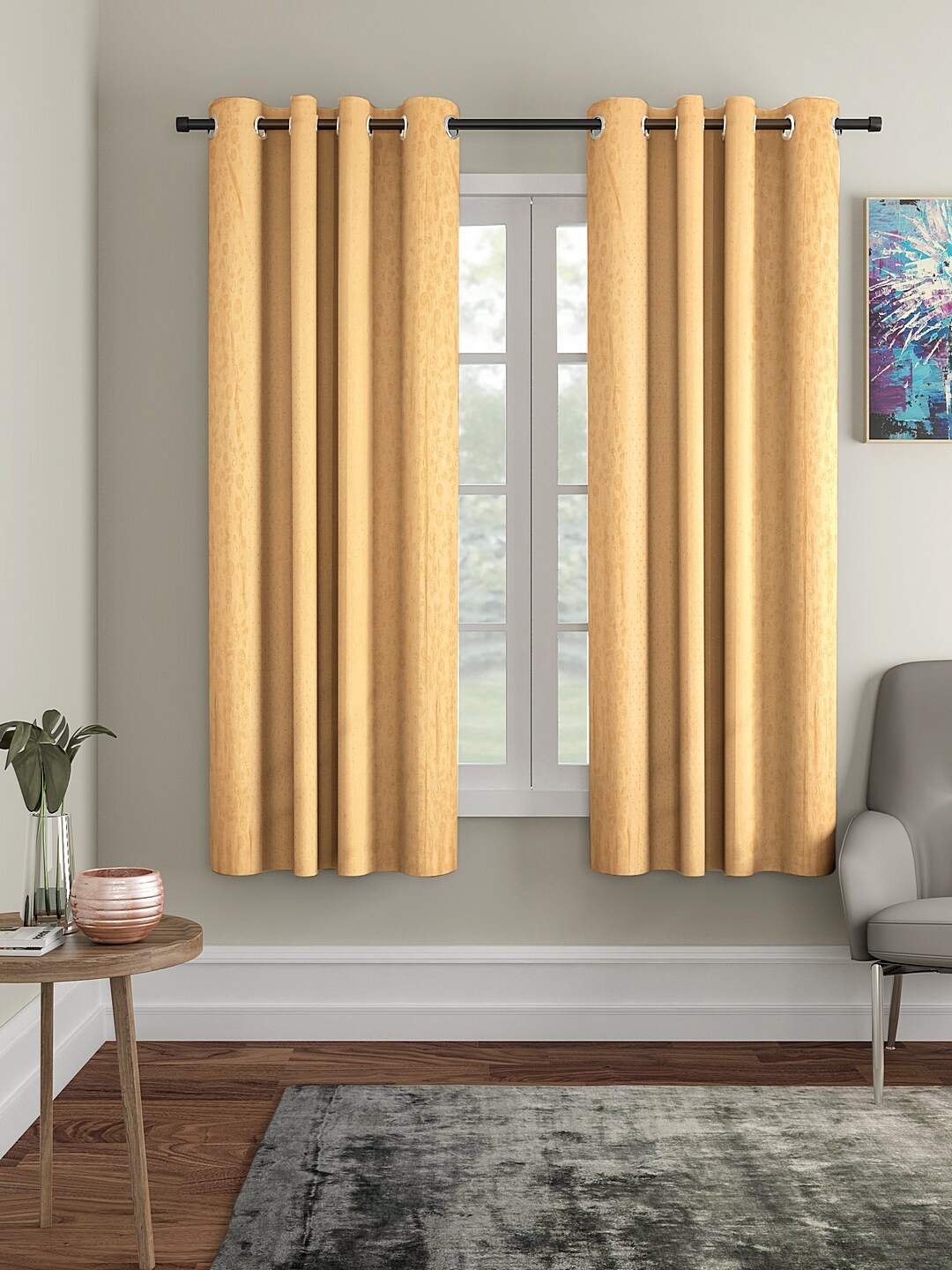 

Cortina Set of 2 Beige Self Designed Window Curtains