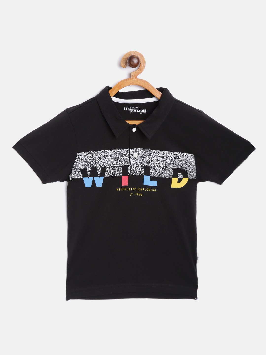 

Lil Tomatoes Boys Black Printed Polo Collar T-shirt