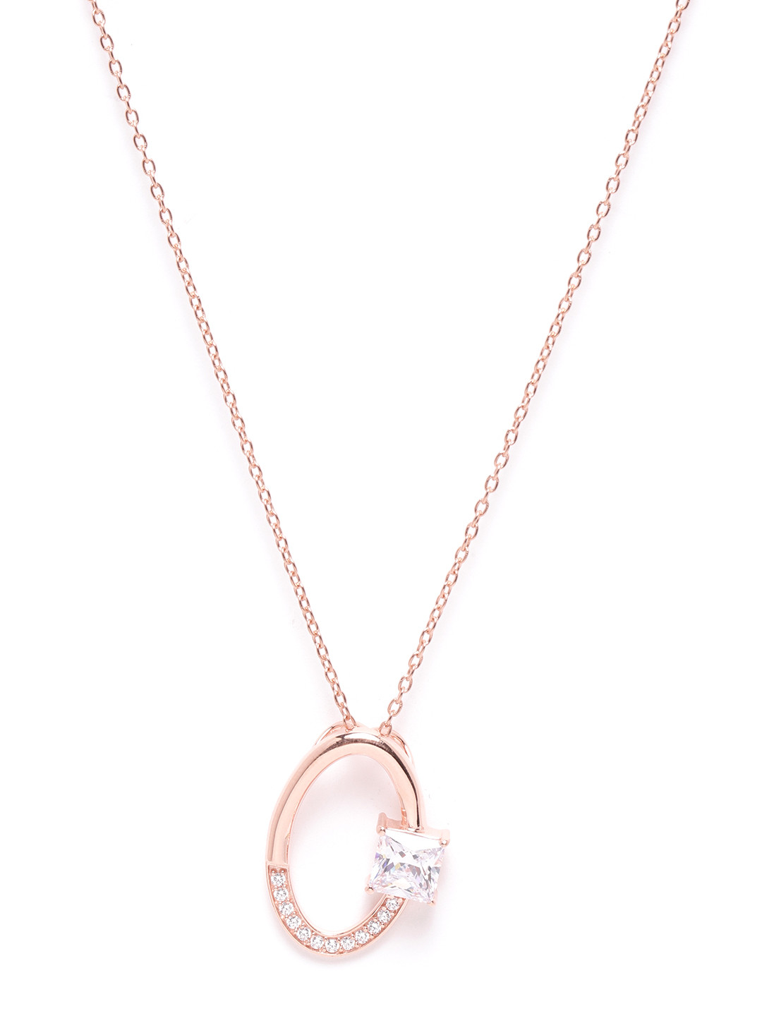 

Silgo Rose Gold-Plated 925 Sterling Silver CZ-Studded Oval Pendant with Chain