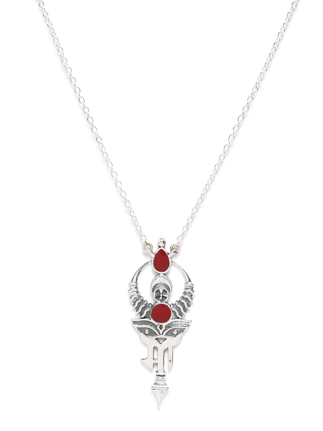 

Silgo Red Sterling Silver Goddess Durga Texture Pendant & Chain With Silver Plating