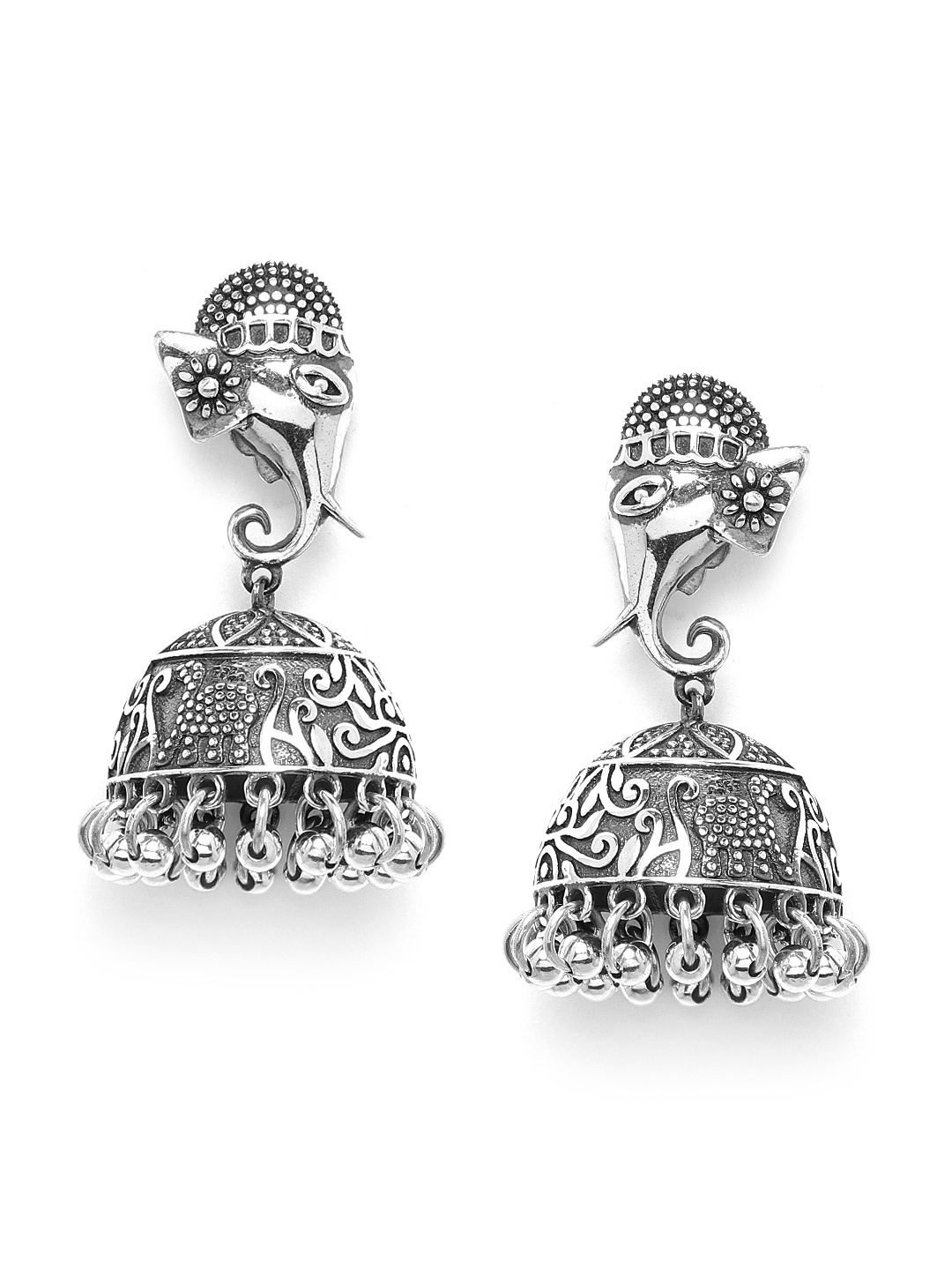 

Silgo Sterling Silver Oxidised Dome Shaped Jhumkas with Silver Plating