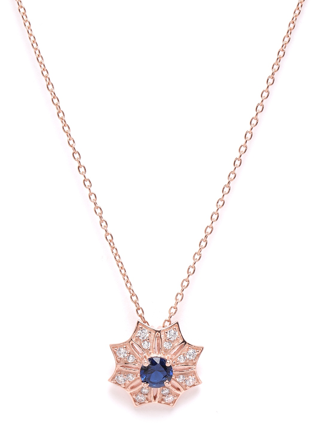 

Silgo Rose Gold-Plated 925 Sterling Silver CZ-Studded Floral Shaped Pendant with Chain