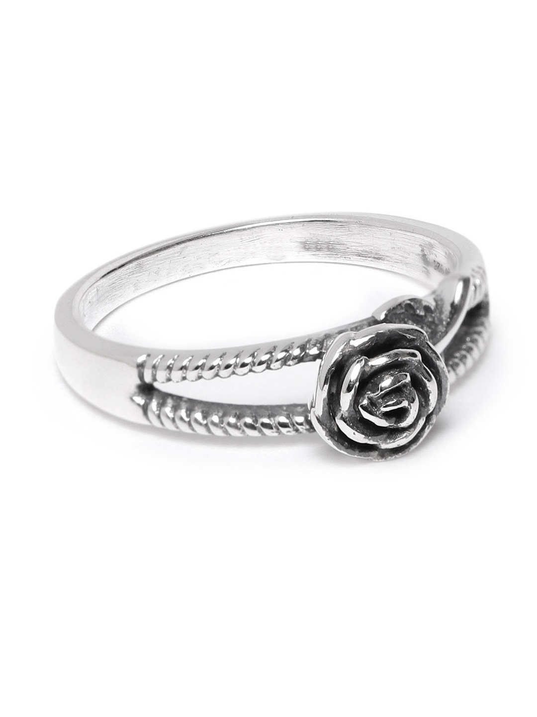 

Silgo Sterling Silver Oxidised Floral Finger Ring with Silver-Plating
