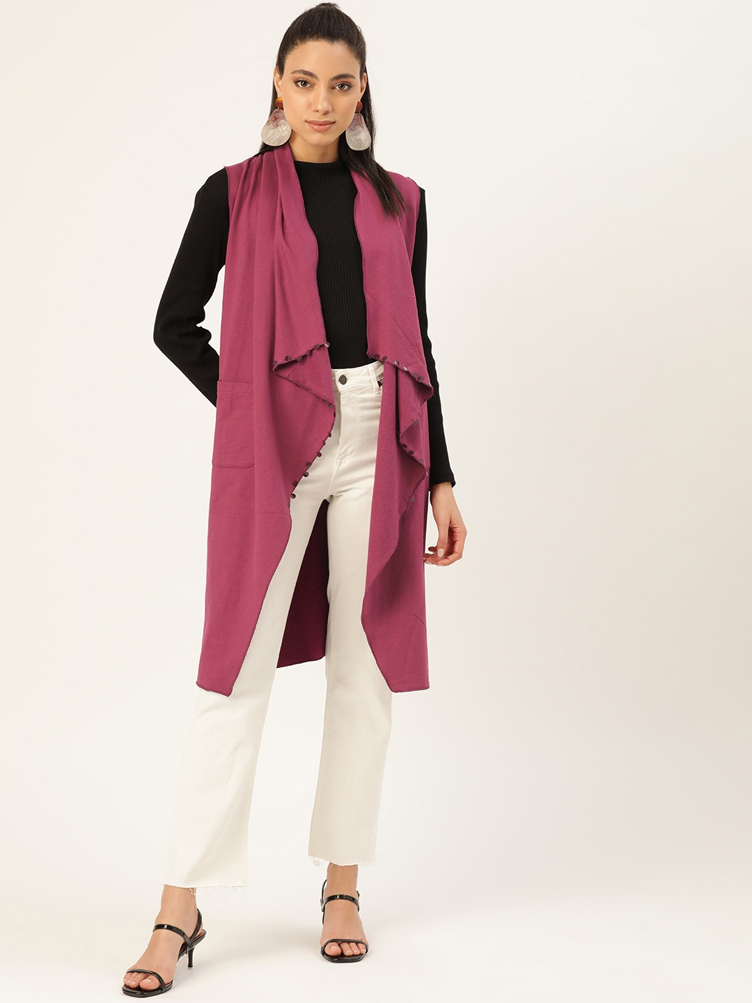 

Antheaa Women Magenta Solid Longline Open Front Jacket