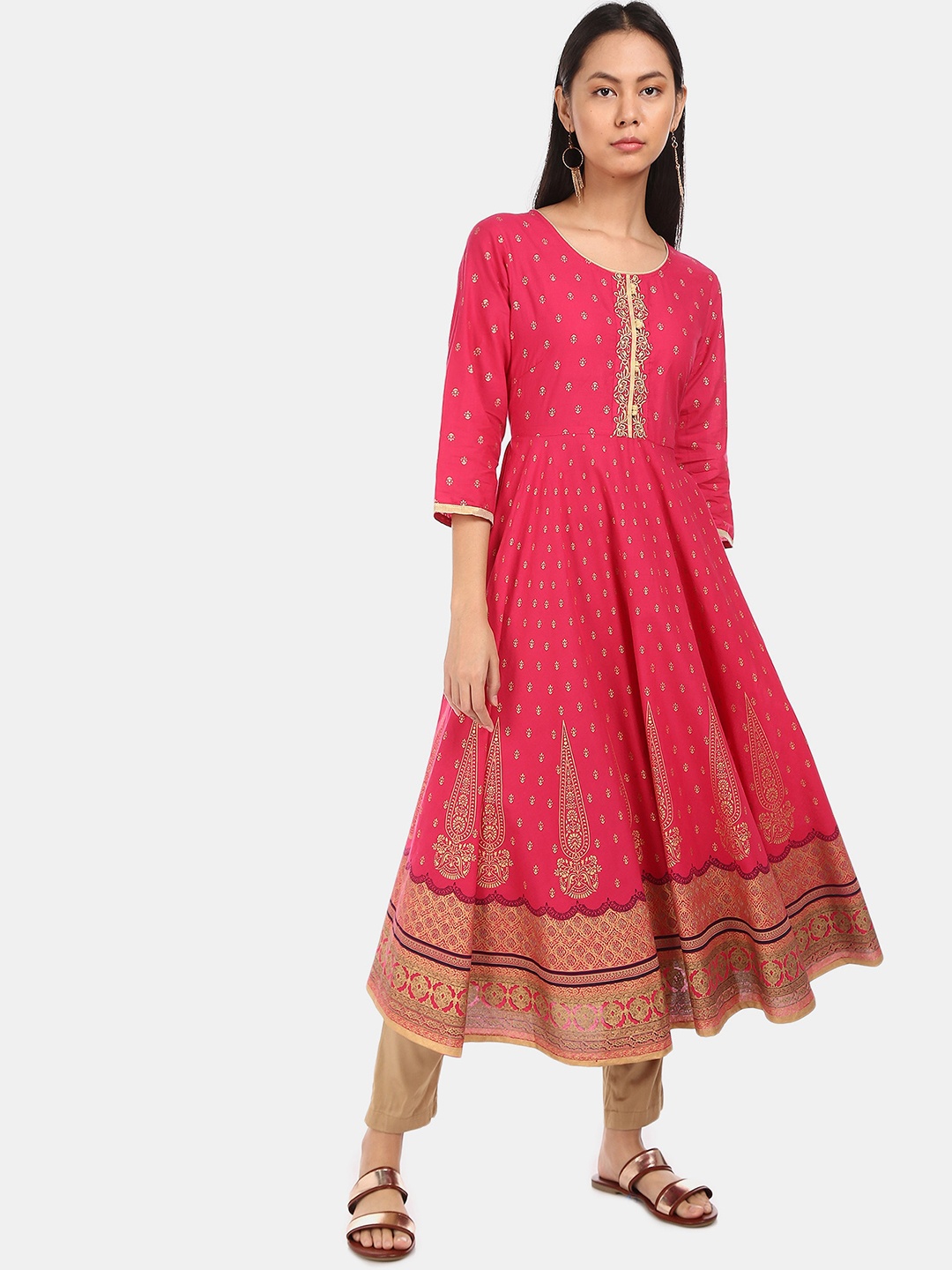 

Anahi Women Fuchsia Printed Anarkali Cotton Kurta
