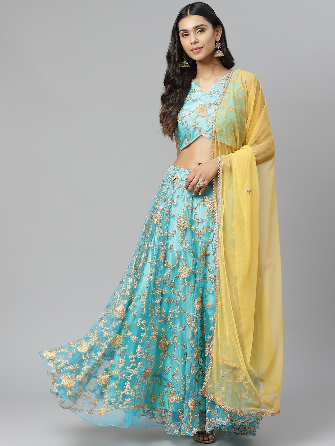 

Rangpur Blue & Golden Embroidered Ready to Wear Lehenga & Blouse with Dupatta