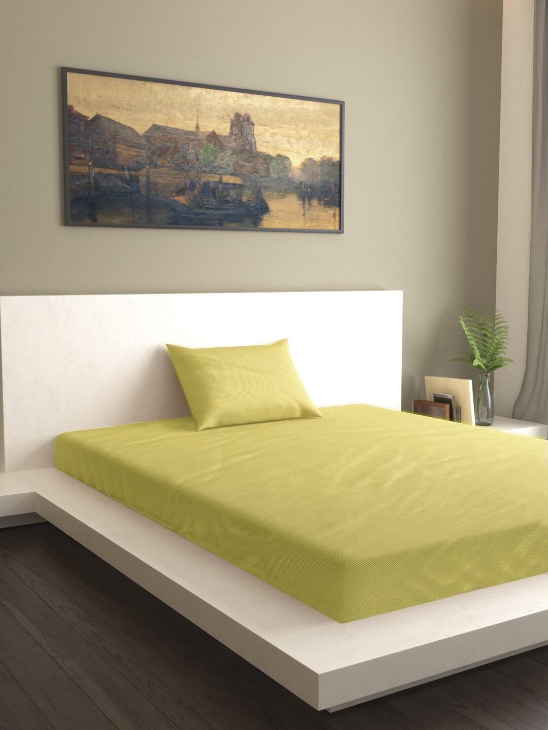 

MARK HOME Green Solid Flat 210 TC Cotton 1 Single Bedsheet with 1 Pillow Cover