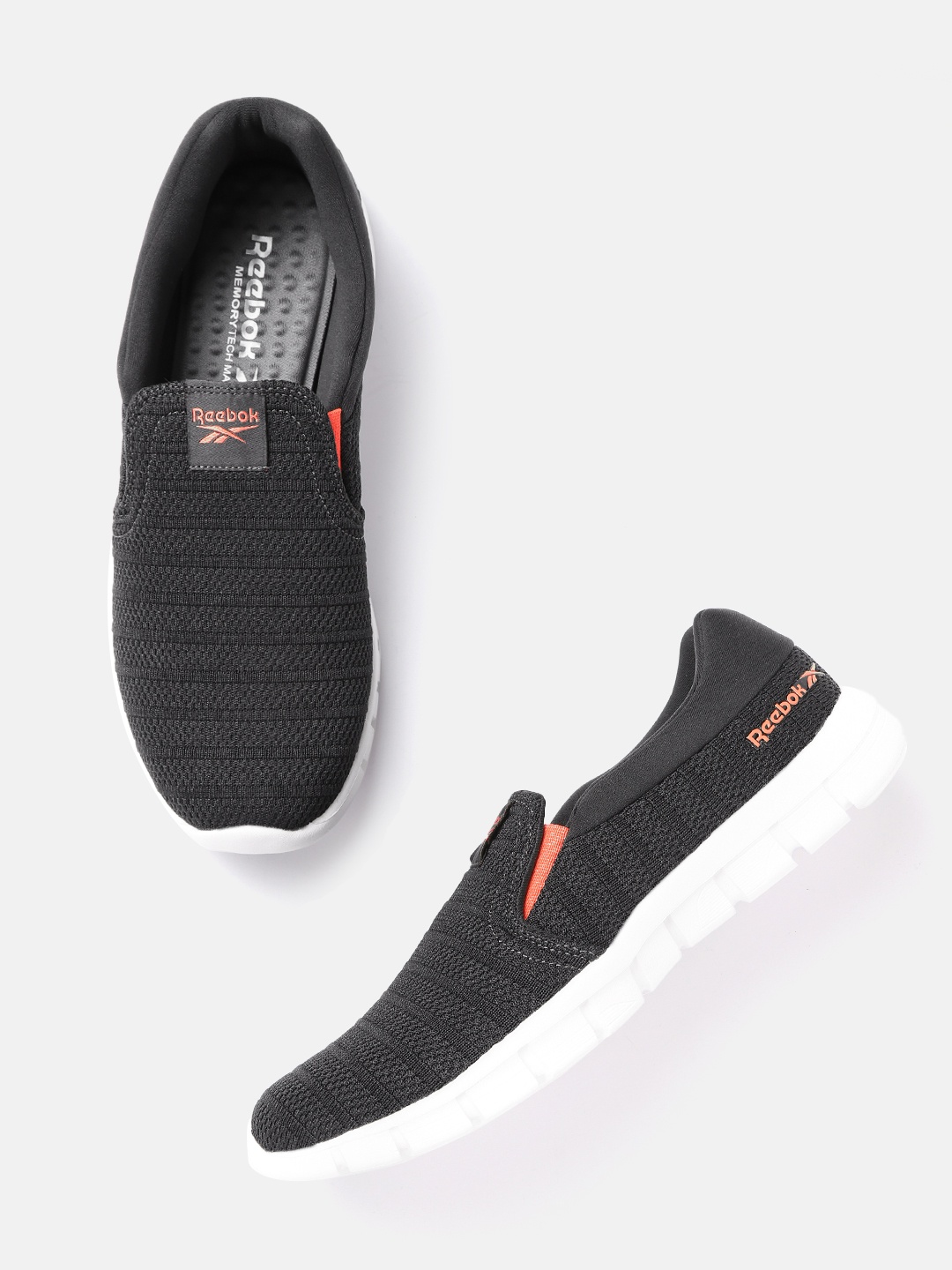 

Reebok Men Charcoal Grey Self Striped Leap Training Slip-On Shoes