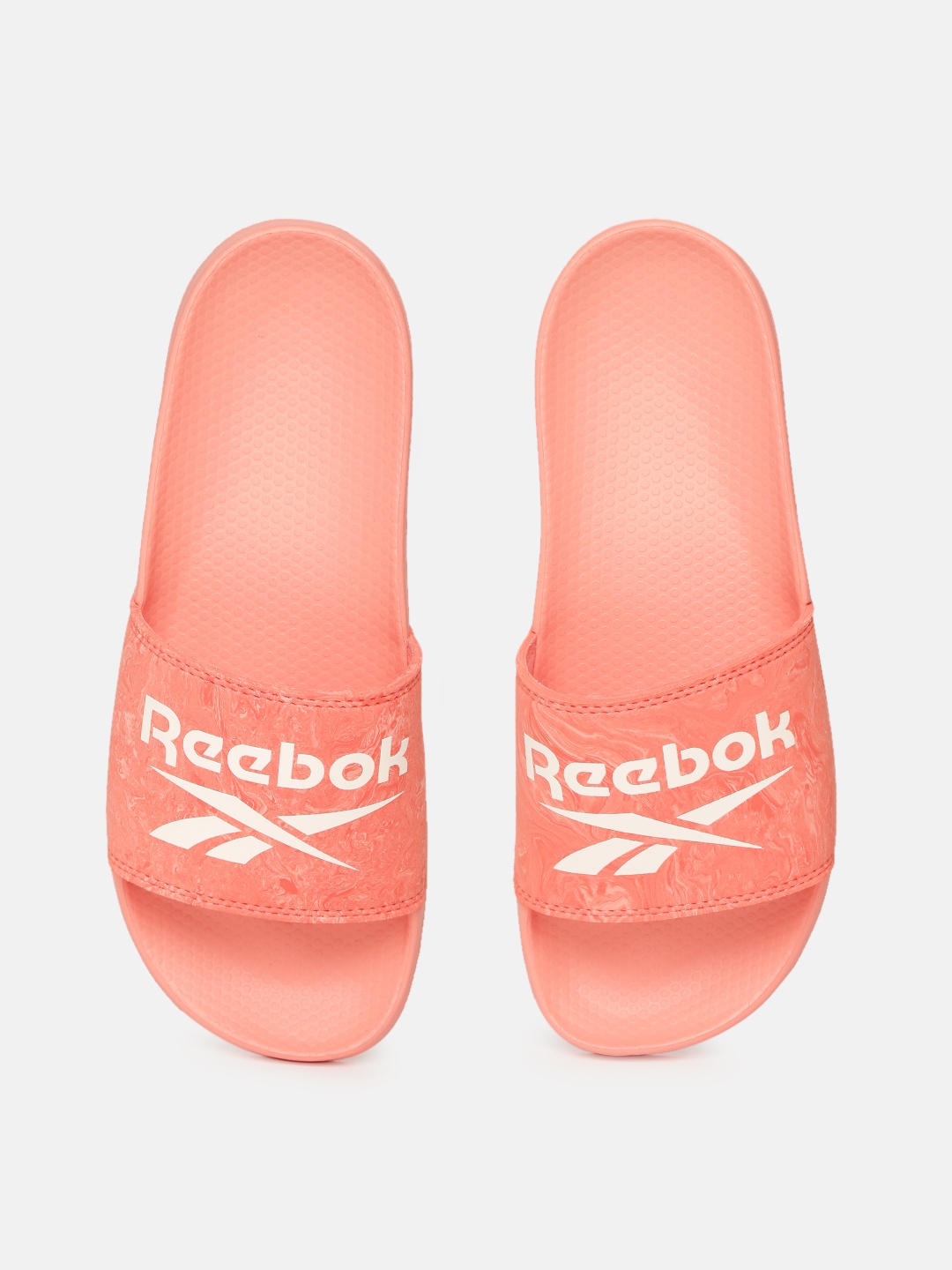 

Reebok Women Peach-Coloured & White Brand Logo Print Fulgere Sliders