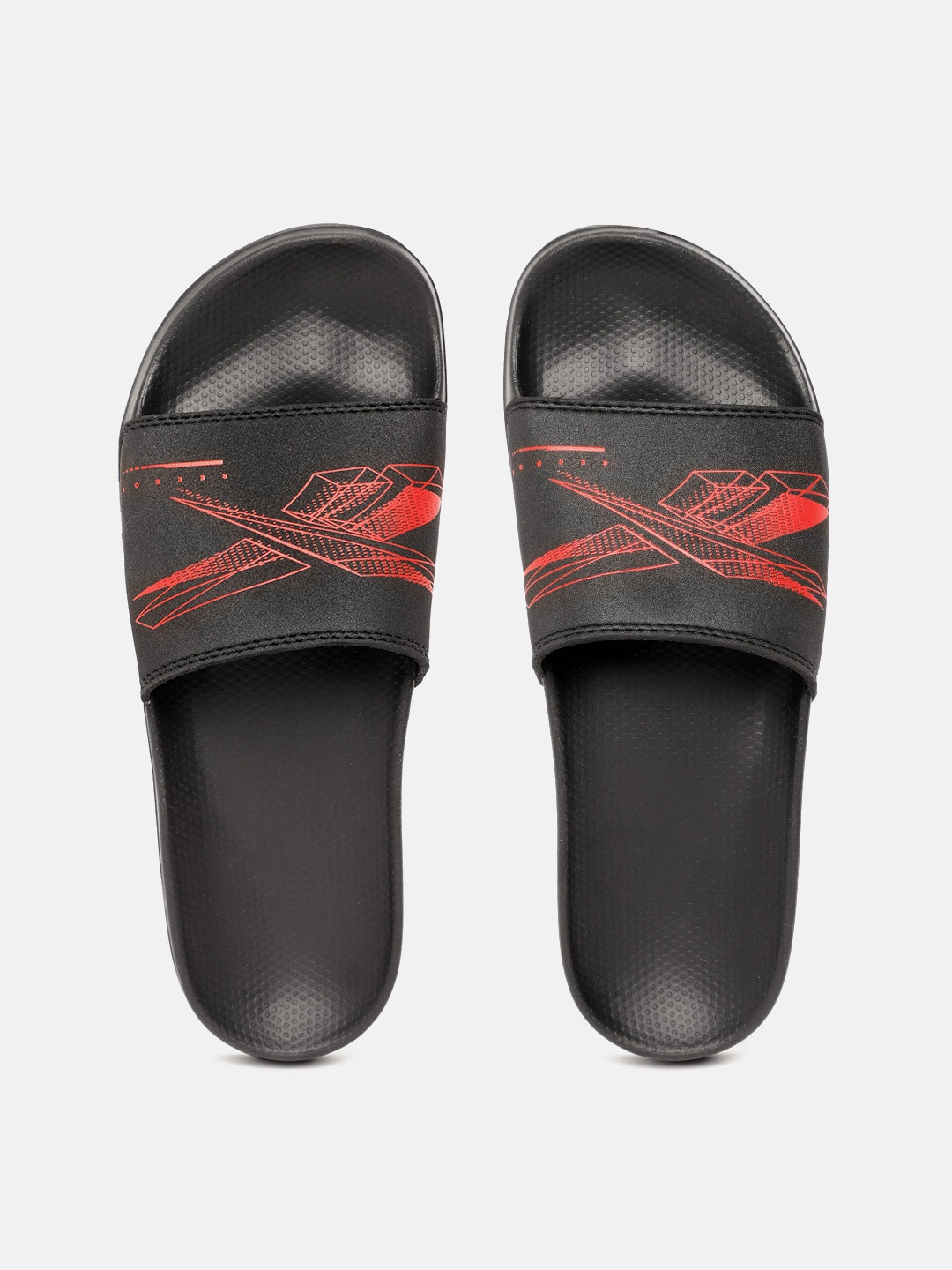 

Reebok Men Black & Red Vector Brand Logo Print Sliders