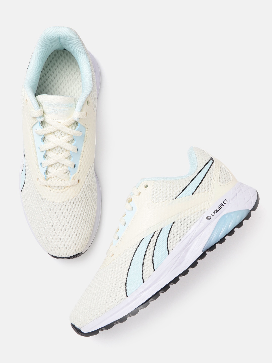 

Reebok Women Off-White & Blue LIQUIFECT 90 Woven Design Running Shoes