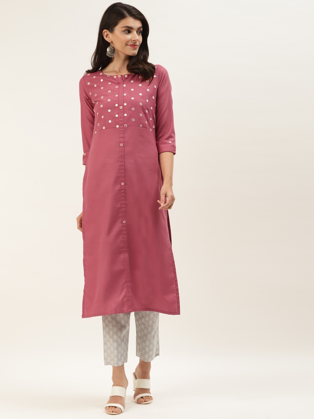 

Varanga Women Mauve Mirror Work Straight Kurta
