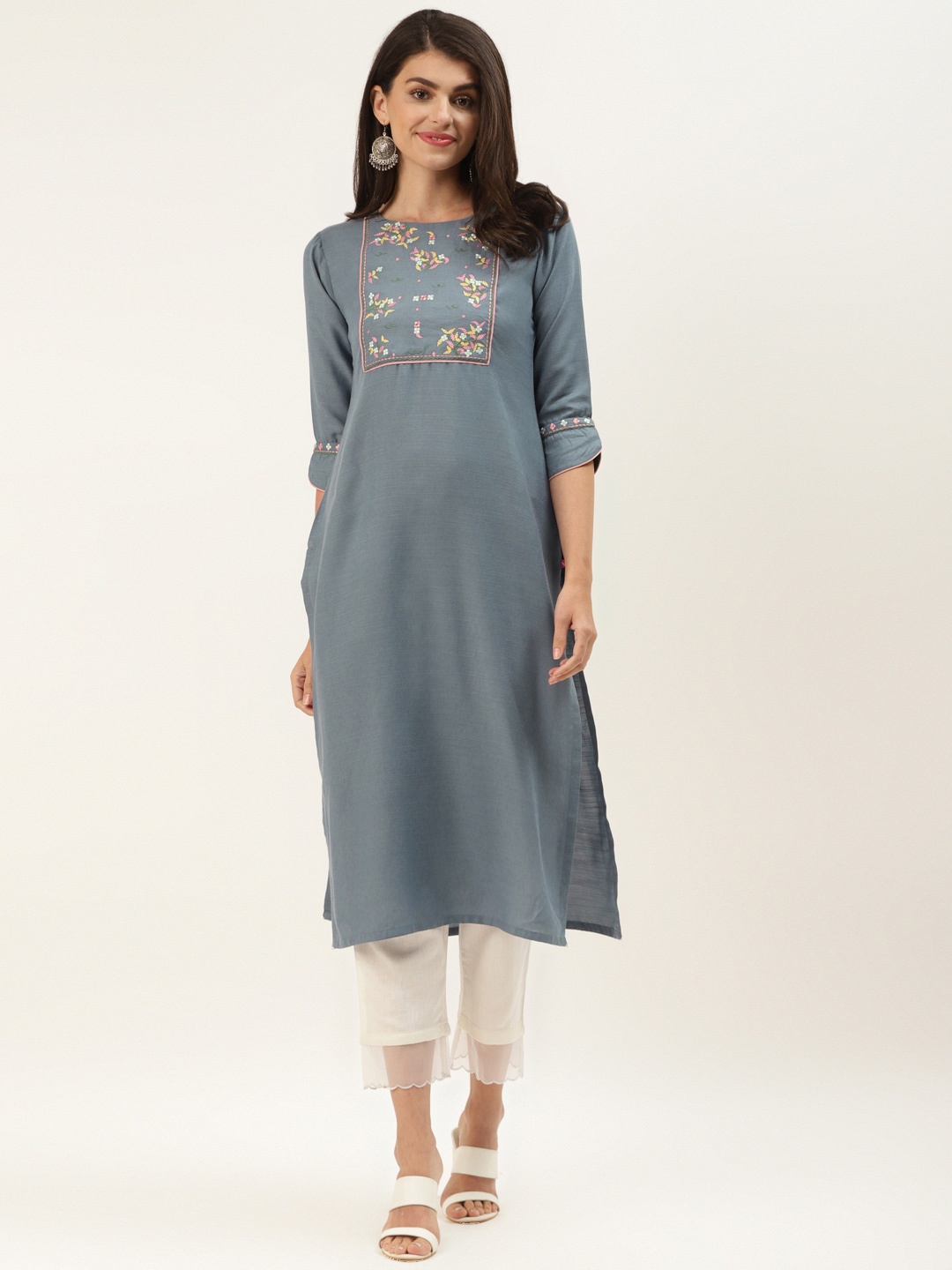 

Varanga Women Blue Yoke Design Straight Kurta