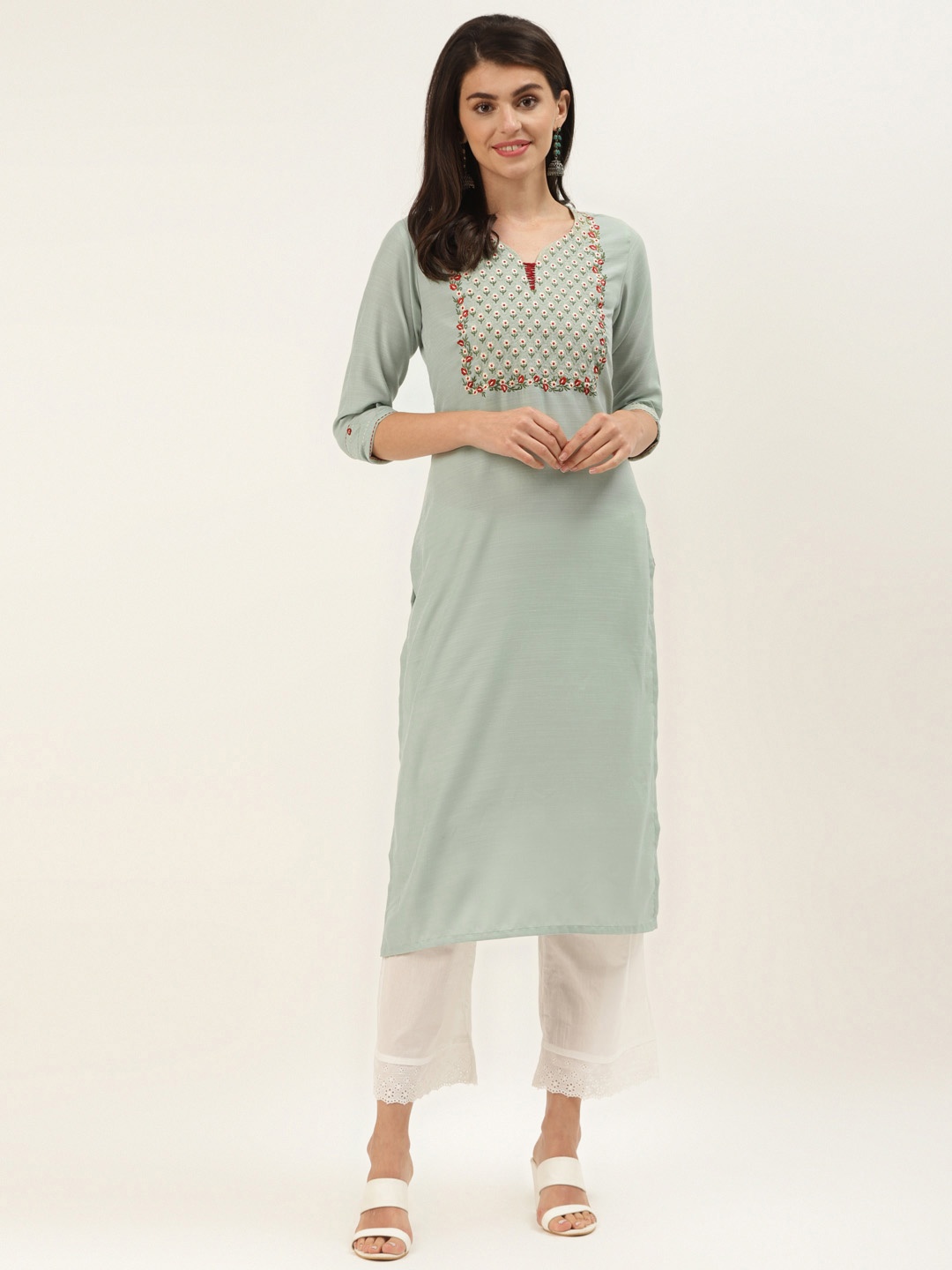 

Varanga Women Green Yoke Design Straight Kurta