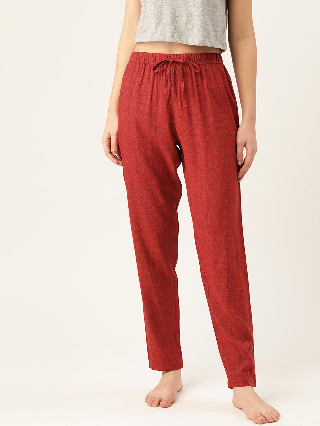 

ETC Women Rust Red Solid Regular Fit Lounge Pants