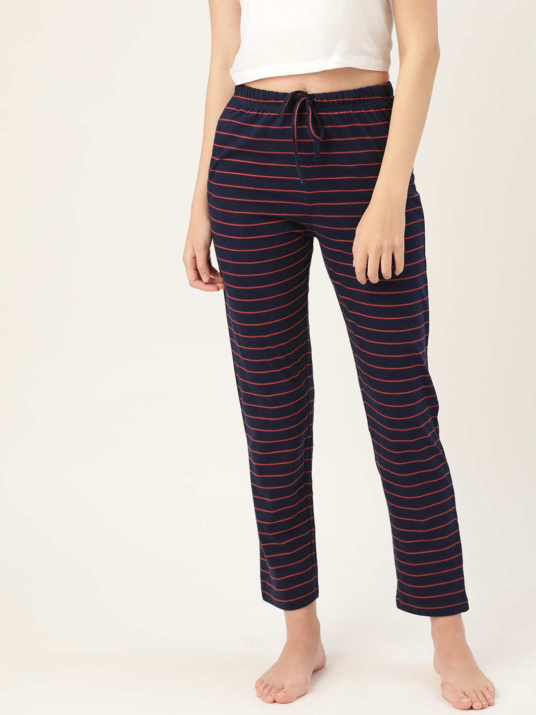 

ETC Women Navy Blue & Red Striped Lounge Pants