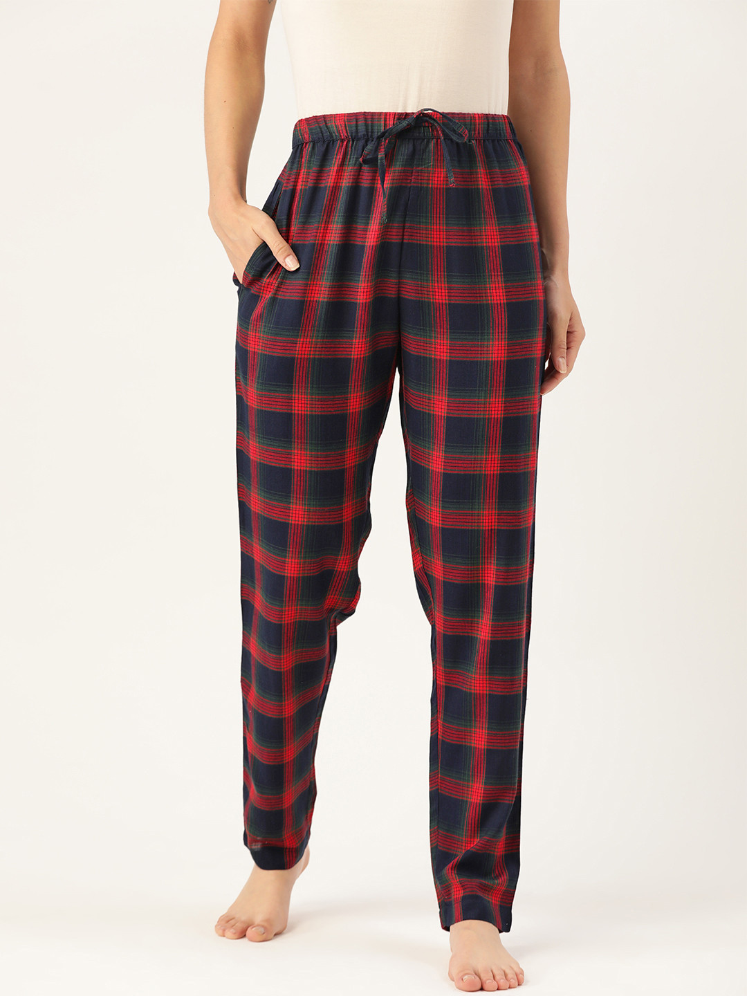 

ETC Women Navy Blue & Red Checked Lounge Pants