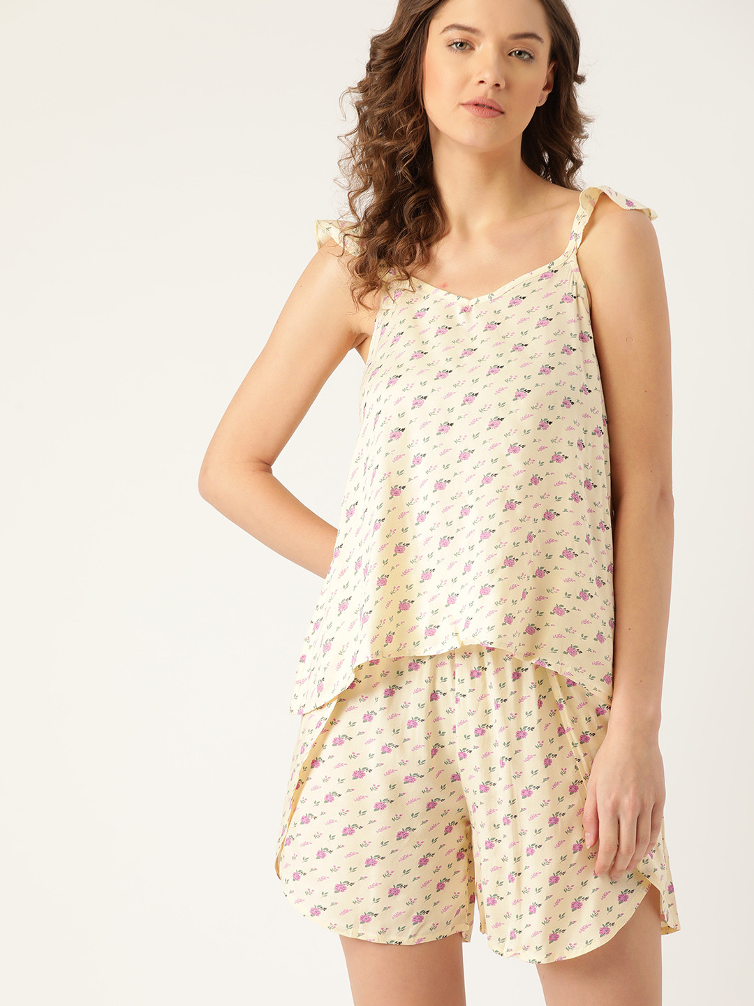 

ETC Women Cream Colored & Pink Floral Printed Night suit