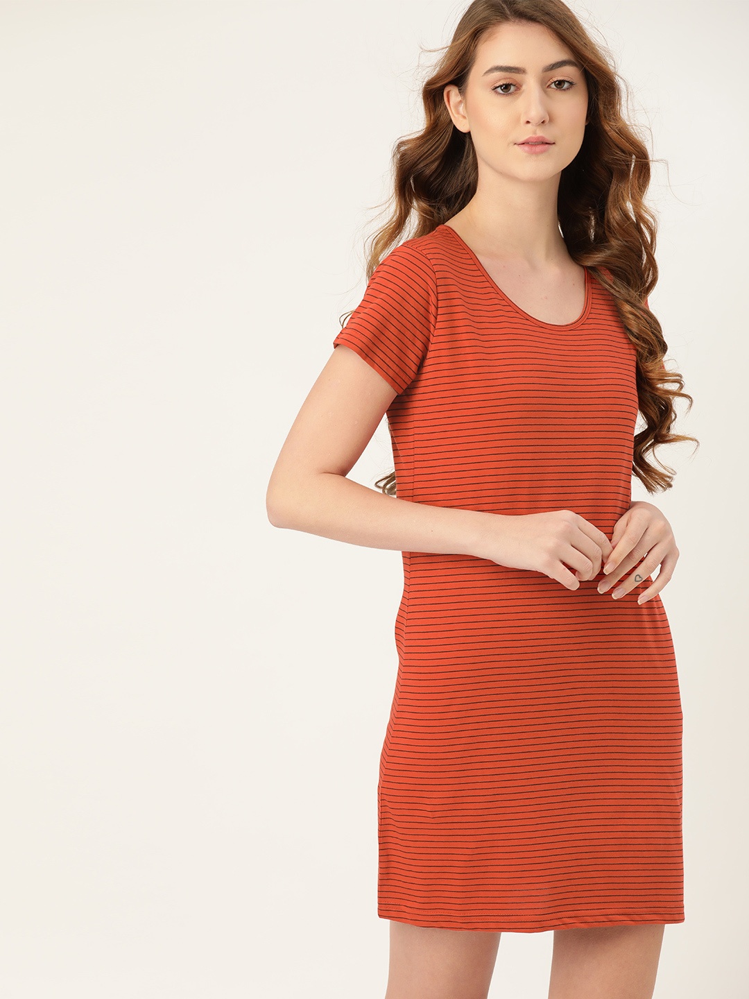 

ETC Rust Orange & Black Pure Cotton Striped Nightdress